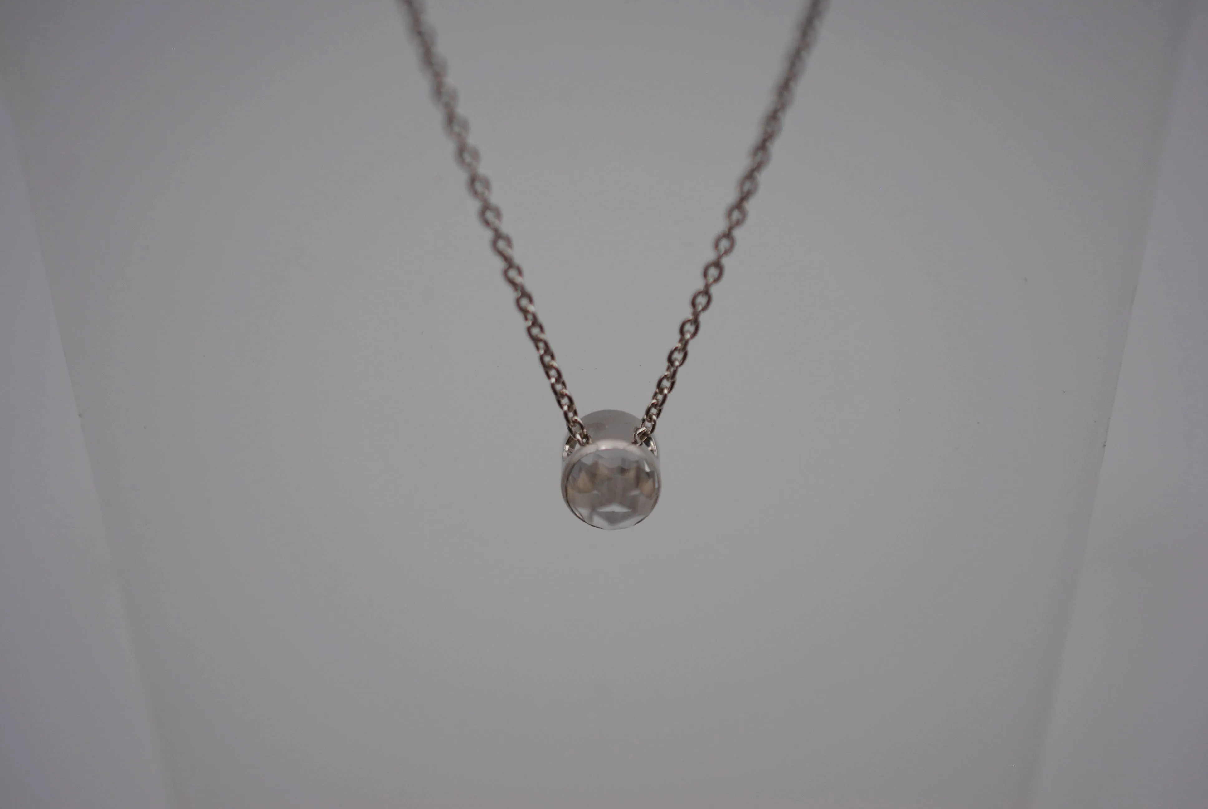 Natural White Topaz Rose Cut in Bezel Setting Pendant Finished in Rhodium
