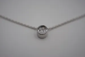 Natural White Topaz Rose Cut in Bezel Setting Pendant Finished in Rhodium
