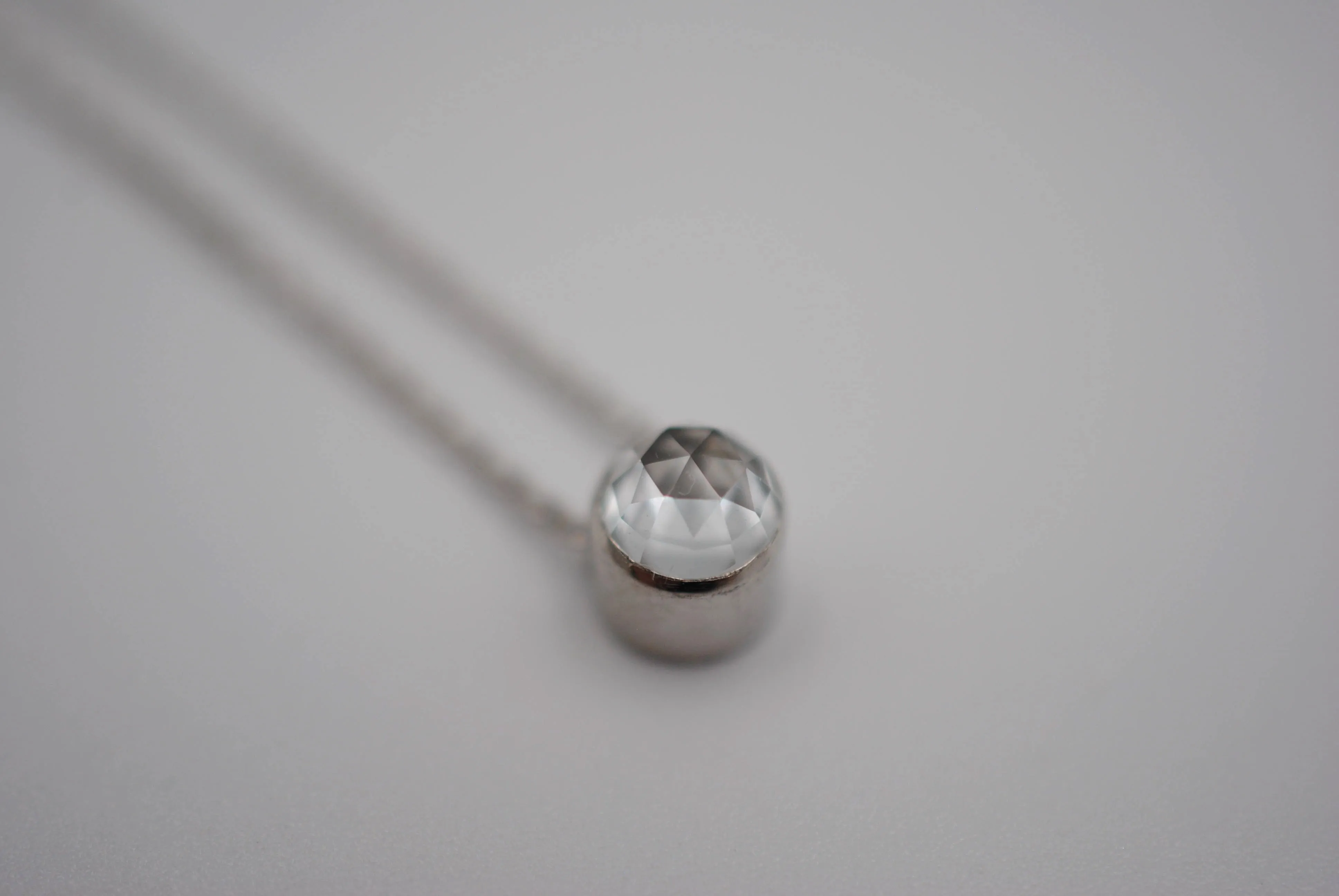 Natural White Topaz Rose Cut in Bezel Setting Pendant Finished in Rhodium