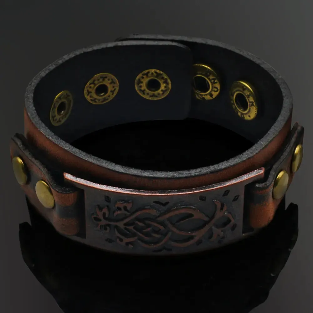 Norse-Inspired Leather Cuff Bracelet