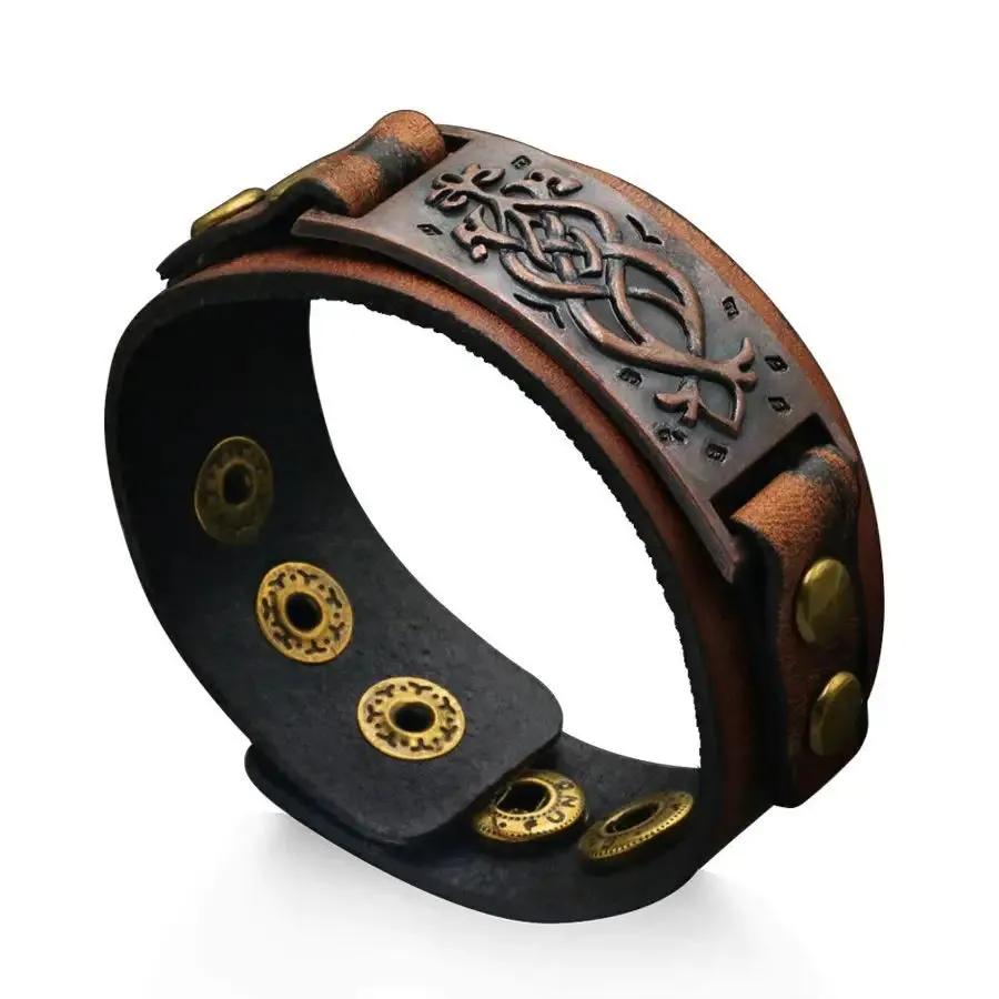Norse-Inspired Leather Cuff Bracelet