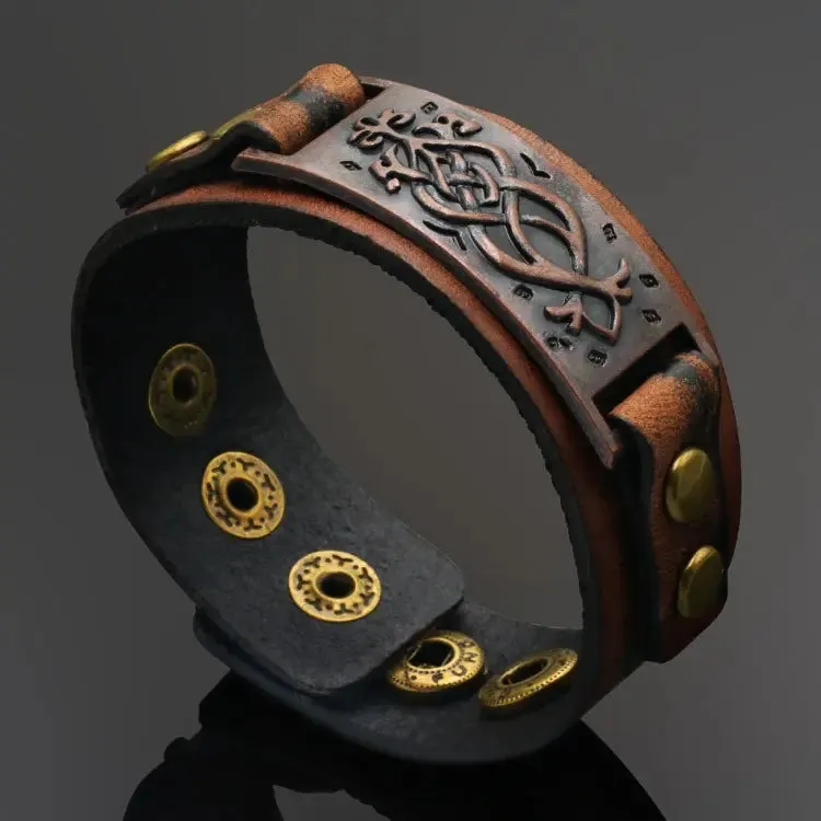 Norse-Inspired Leather Cuff Bracelet