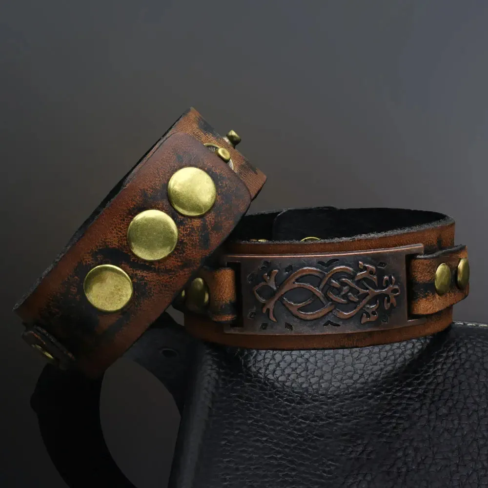 Norse-Inspired Leather Cuff Bracelet