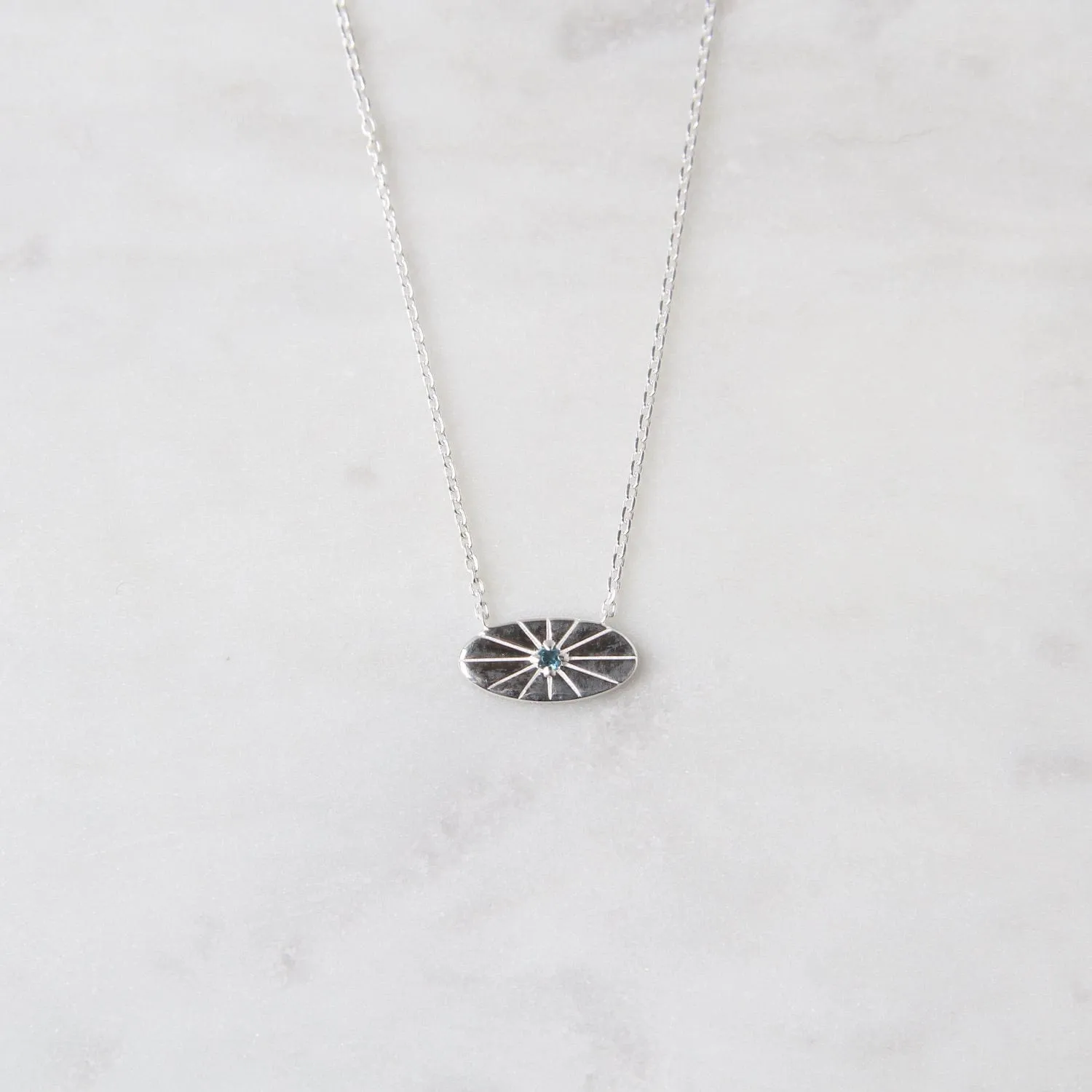 Oval with Engraved Rays & London Blue Topaz Necklace
