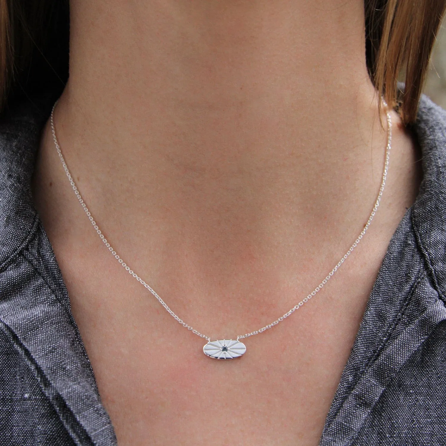 Oval with Engraved Rays & London Blue Topaz Necklace
