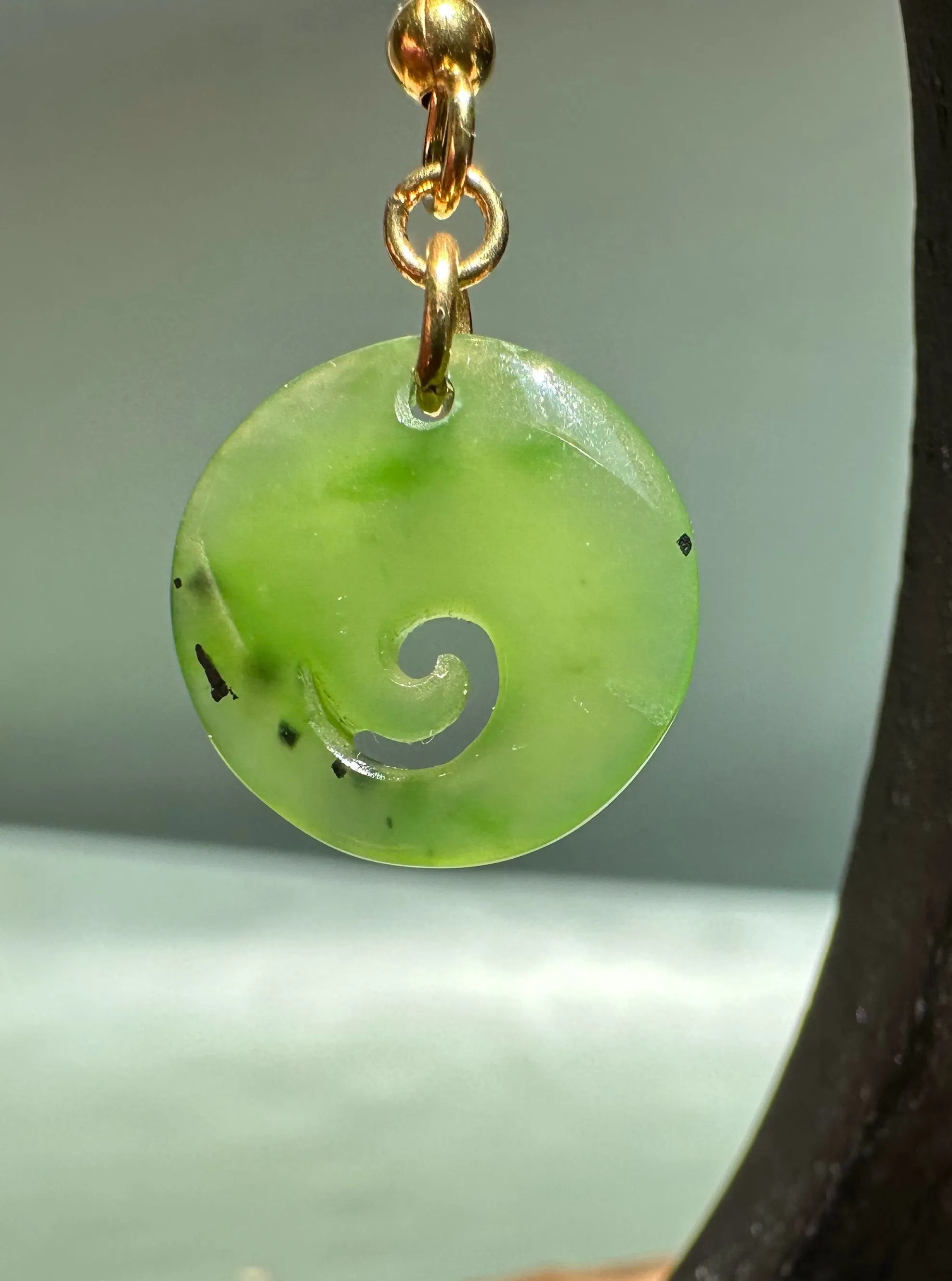 Polar Jade Koru Earrings, 15mm*