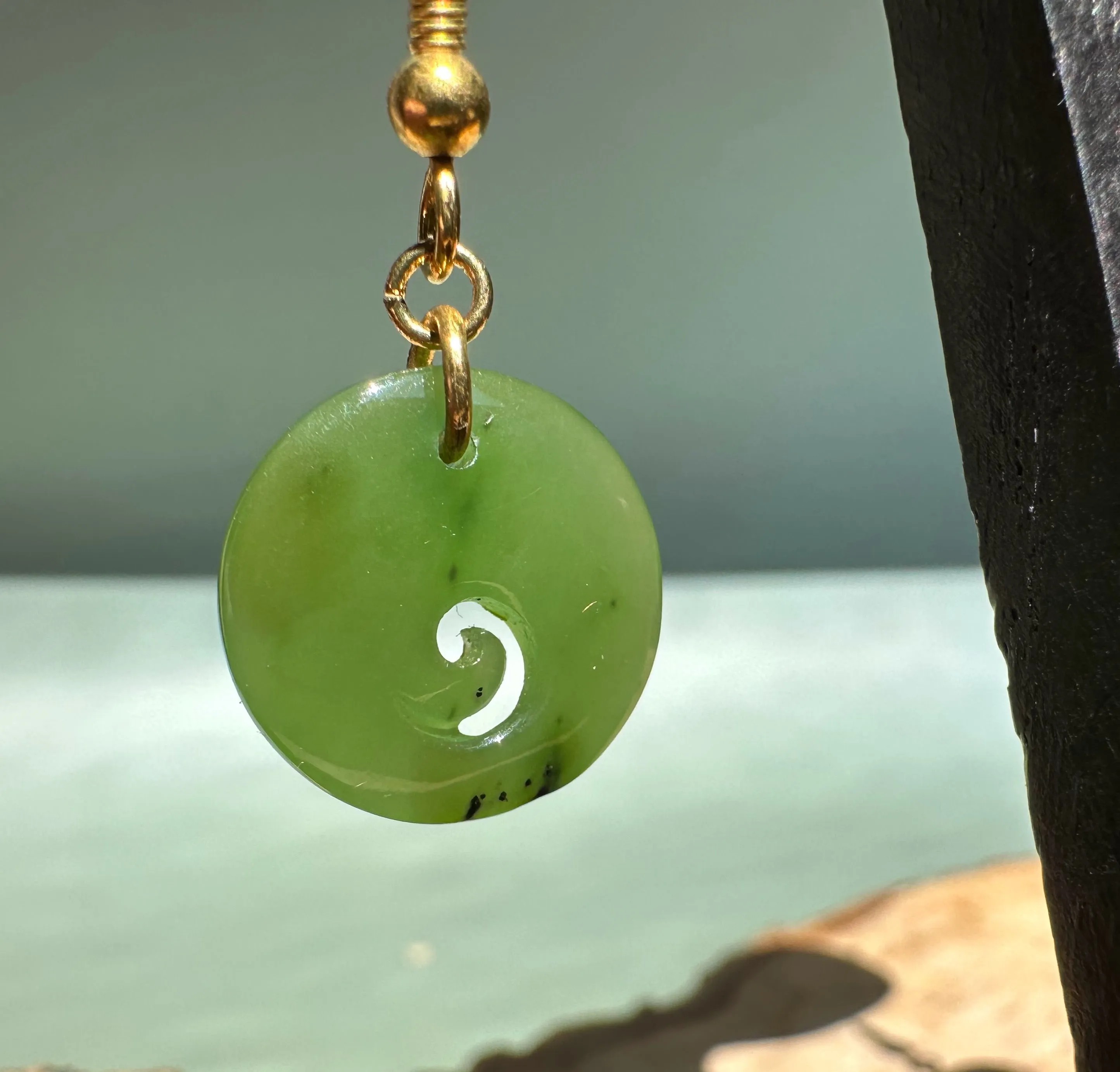 Polar Jade Koru Earrings, 15mm*