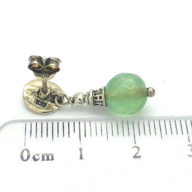 Prehnite Stud Earrings, 925 Silver
