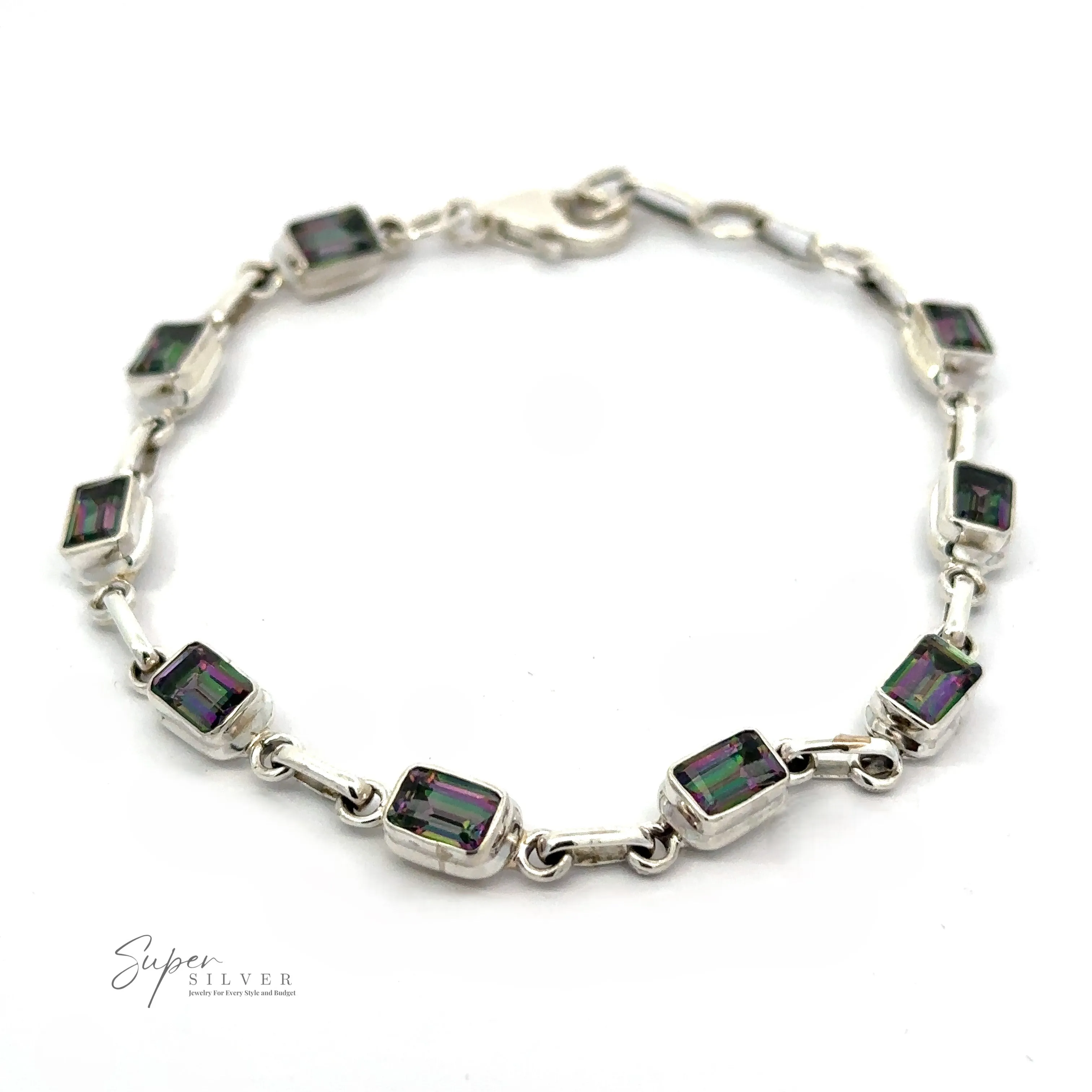Rainbow Mystic Topaz Rectangle Link Bracelet