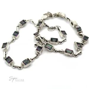 Rainbow Mystic Topaz Rectangle Link Bracelet