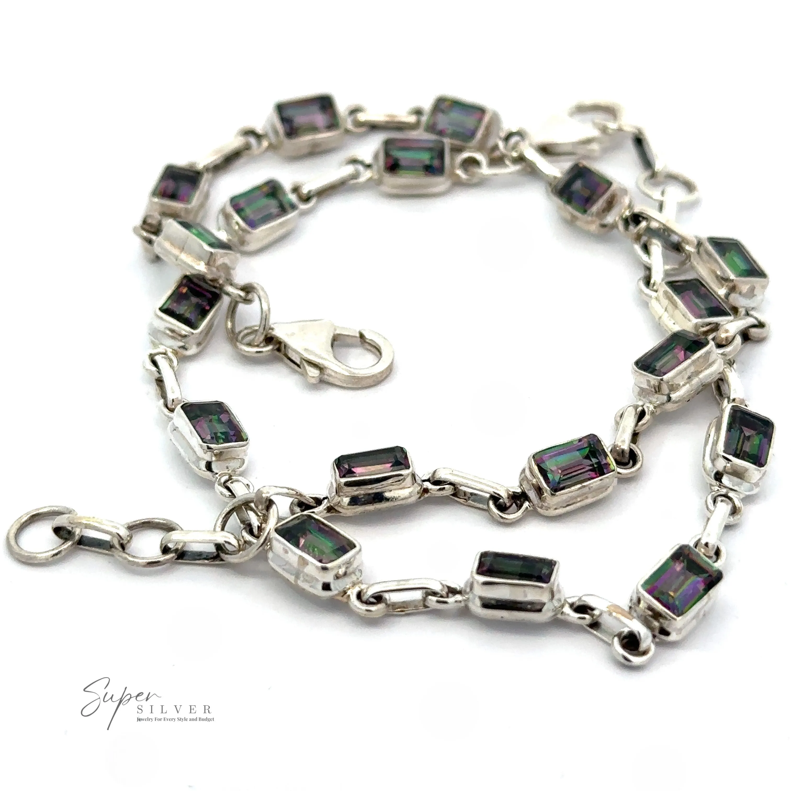 Rainbow Mystic Topaz Rectangle Link Bracelet