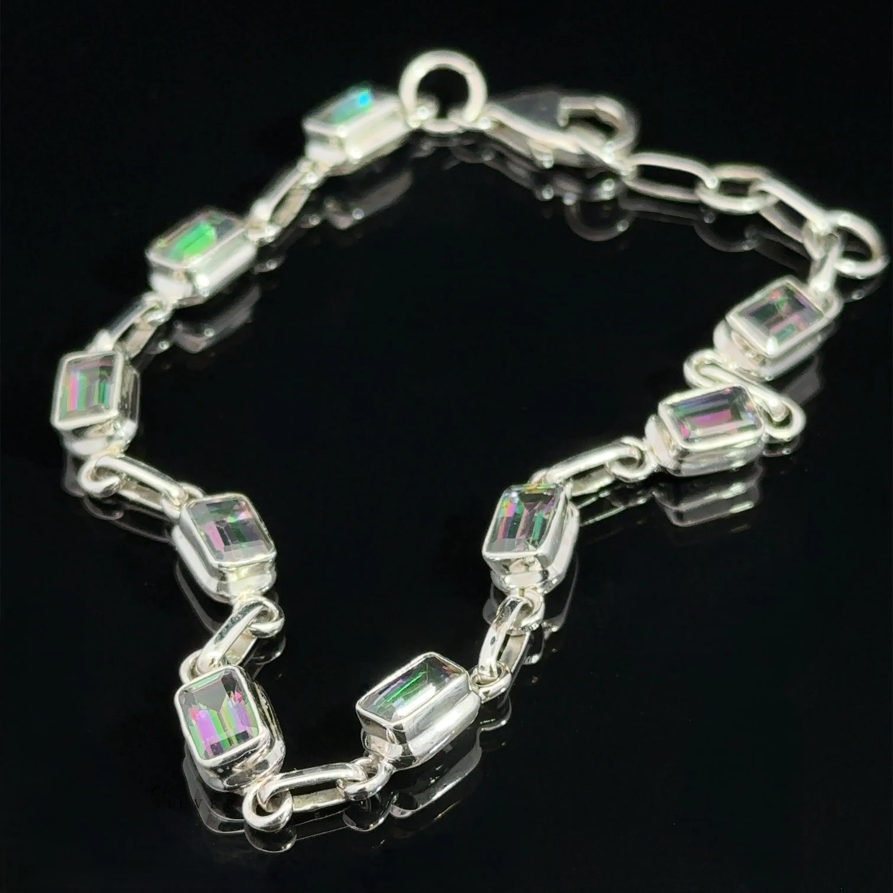 Rainbow Mystic Topaz Rectangle Link Bracelet