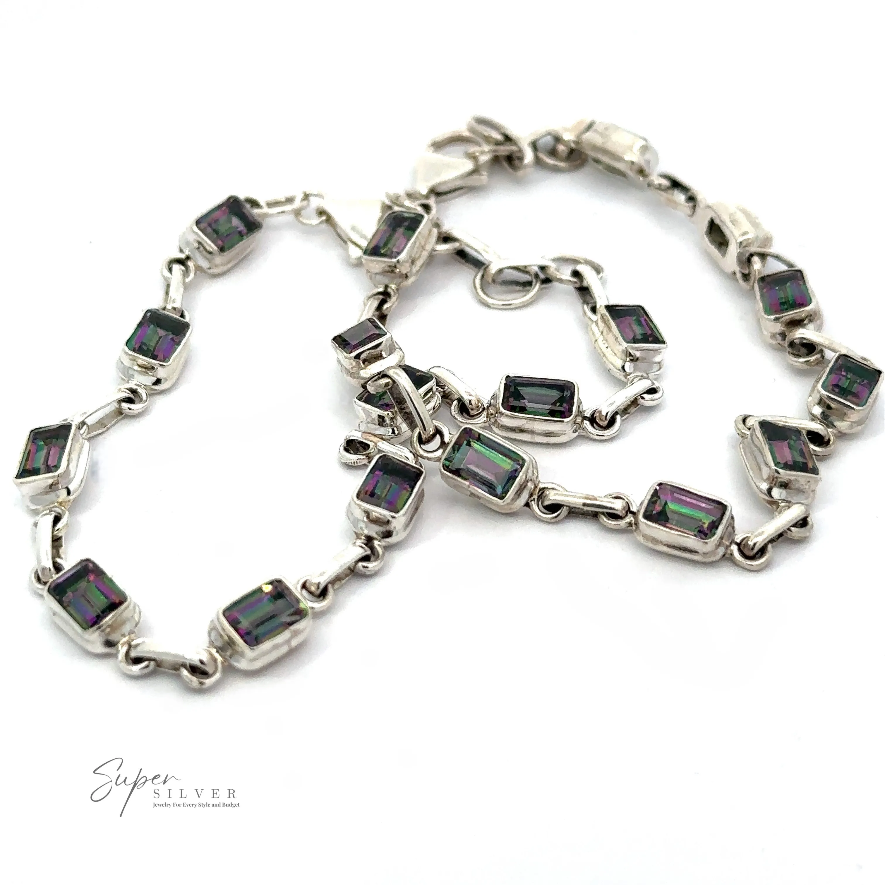 Rainbow Mystic Topaz Rectangle Link Bracelet