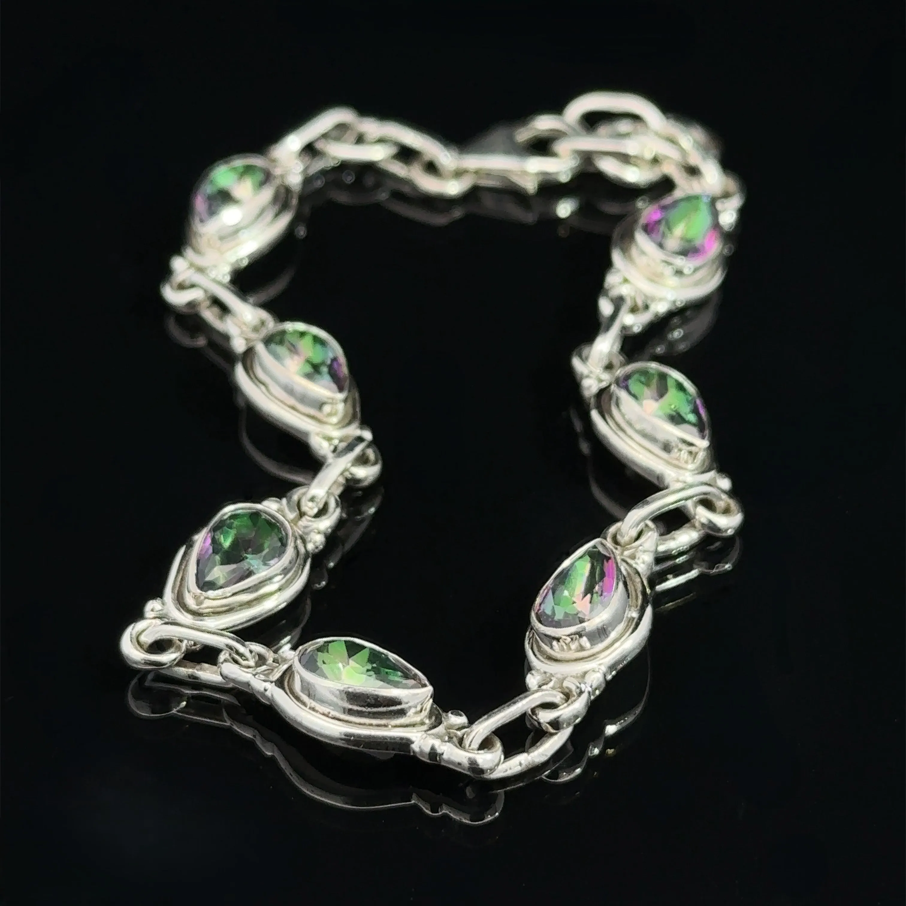 Rainbow Topaz Bordered Teardrop Bracelet