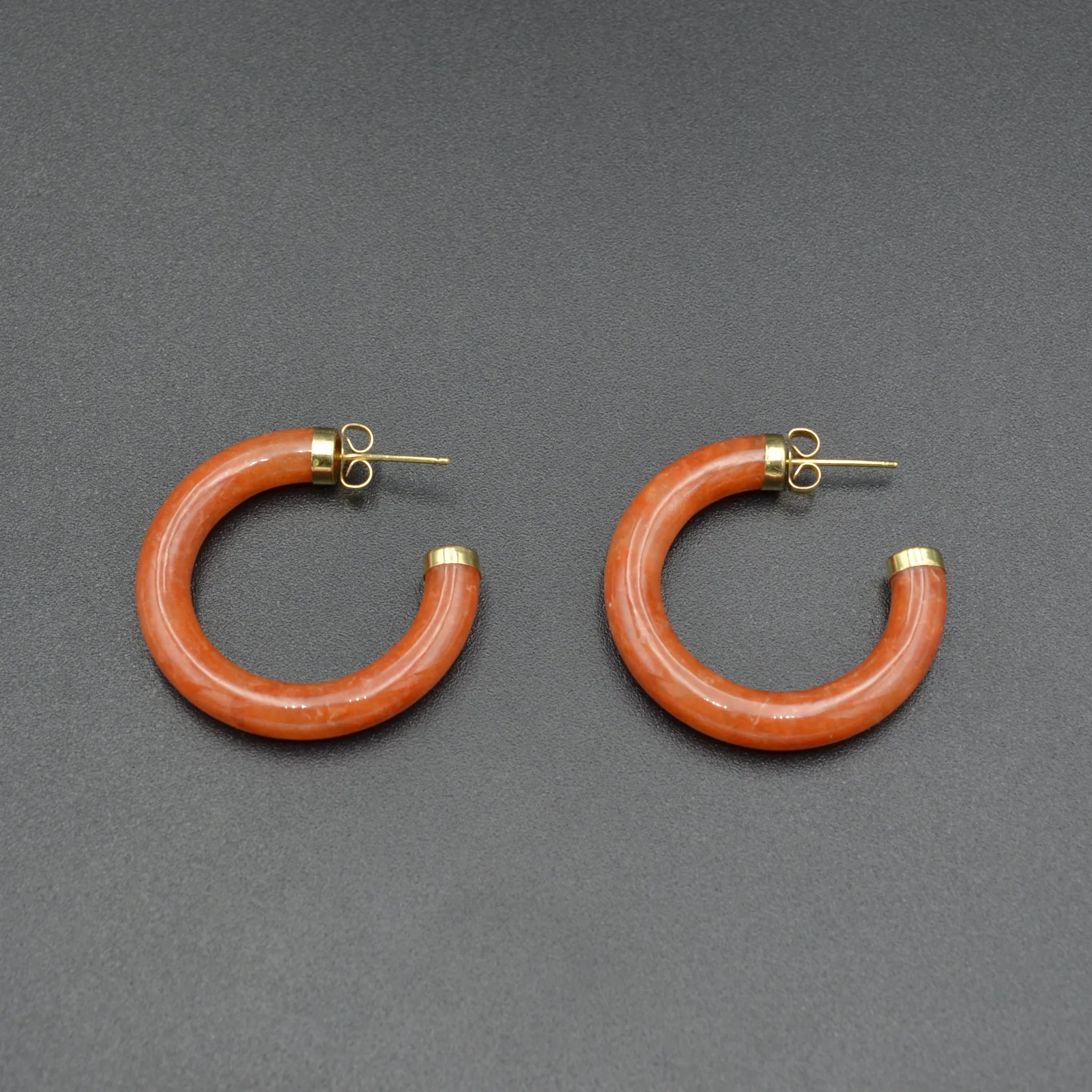 Red Jade and Gold Hoop Earrings