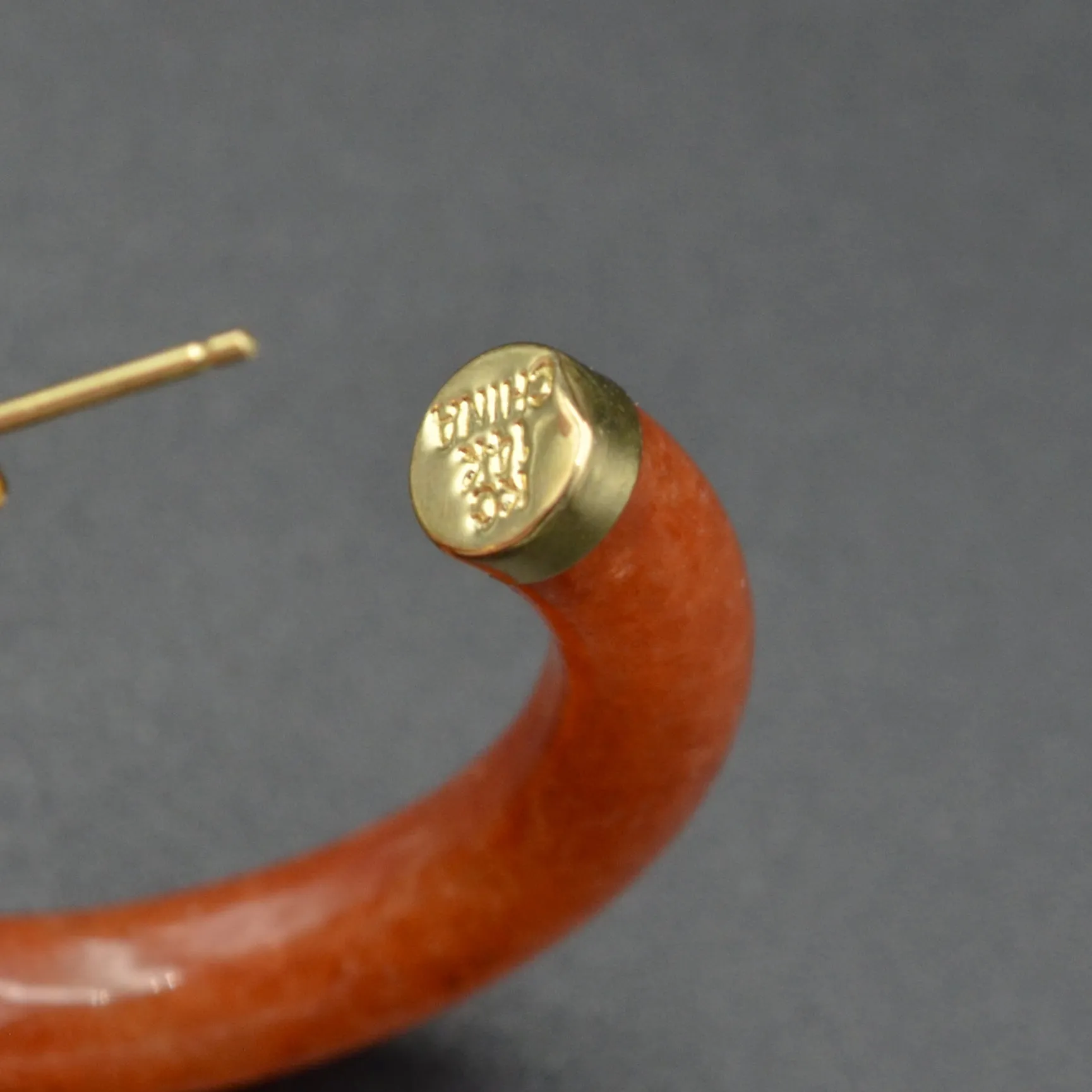 Red Jade and Gold Hoop Earrings