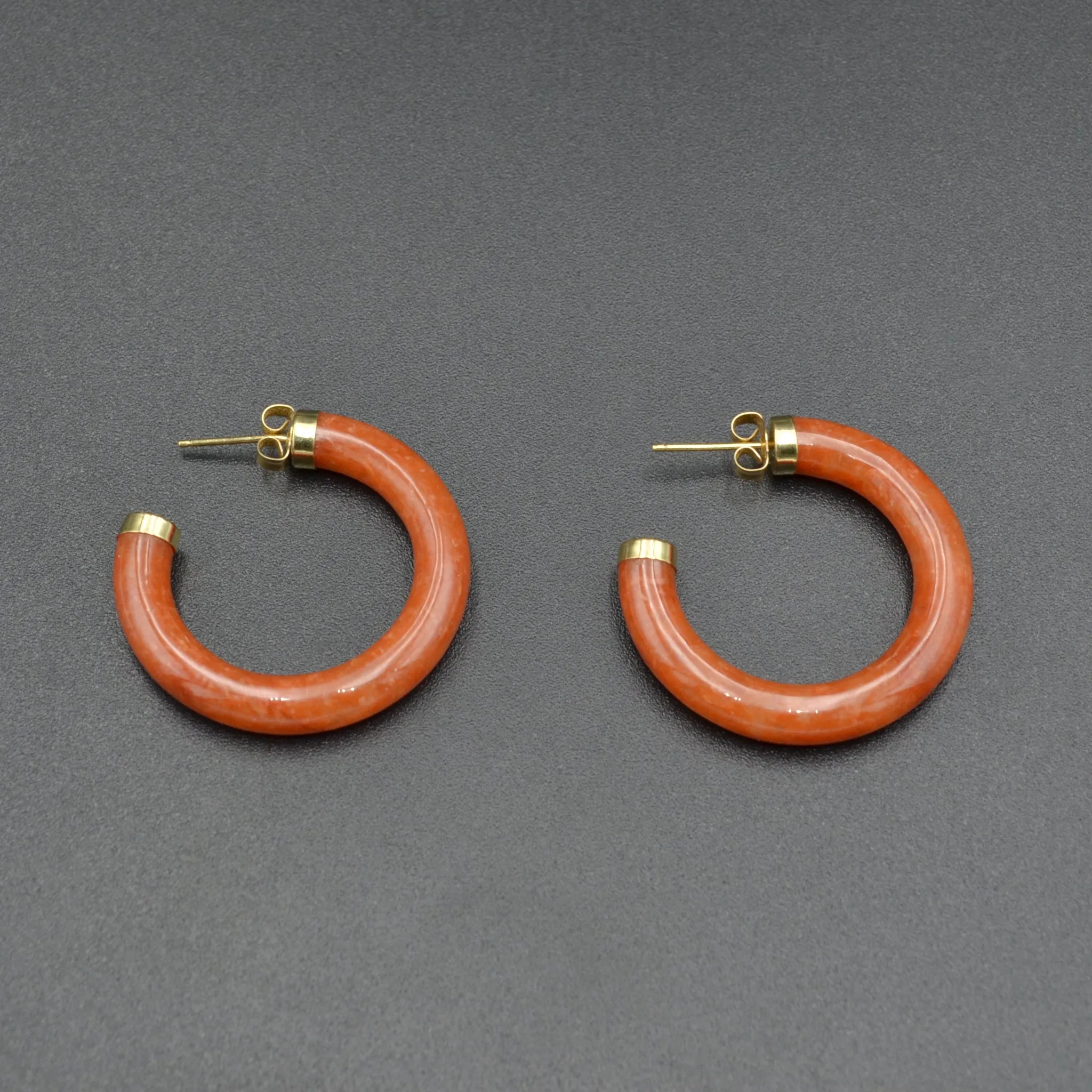 Red Jade and Gold Hoop Earrings