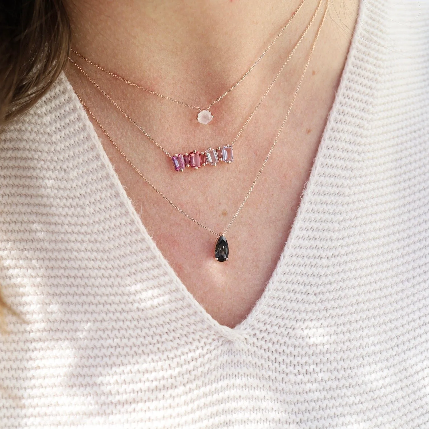 Rose Gold Ombre Pink Topaz Bar Necklace