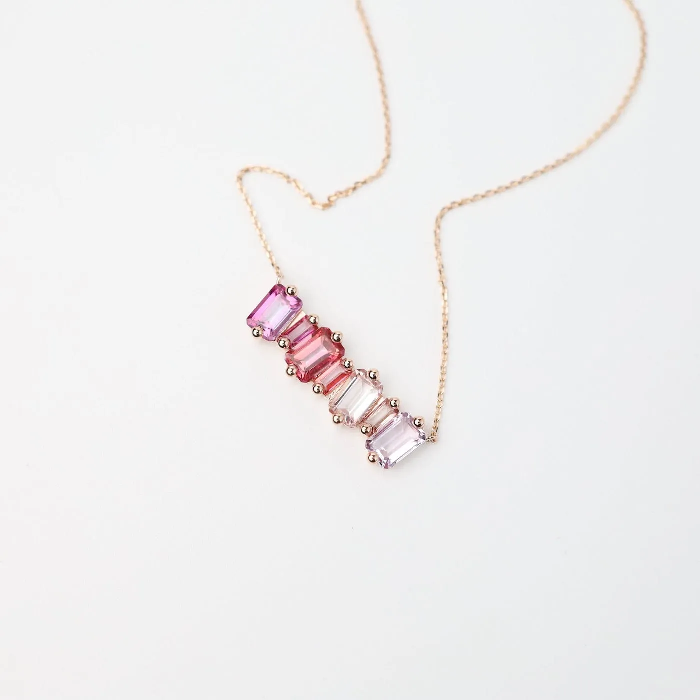Rose Gold Ombre Pink Topaz Bar Necklace