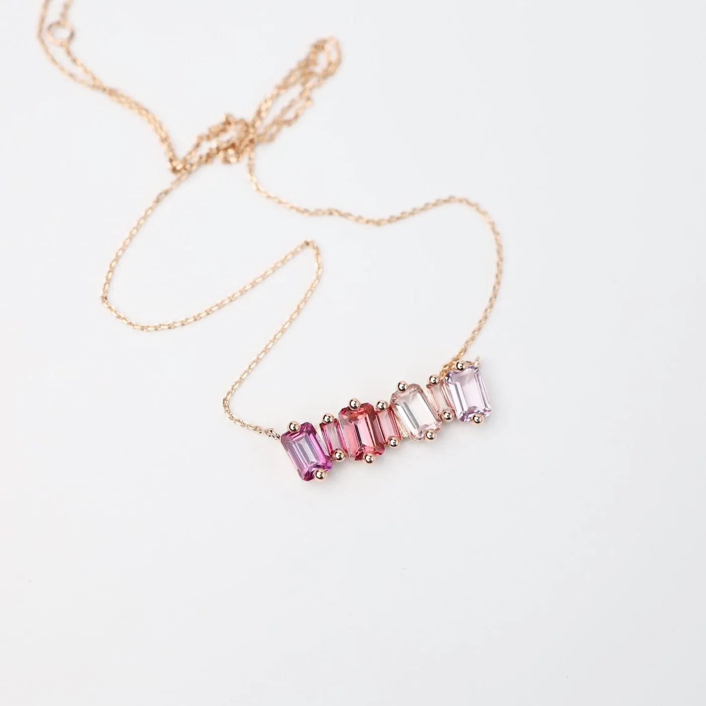 Rose Gold Ombre Pink Topaz Bar Necklace