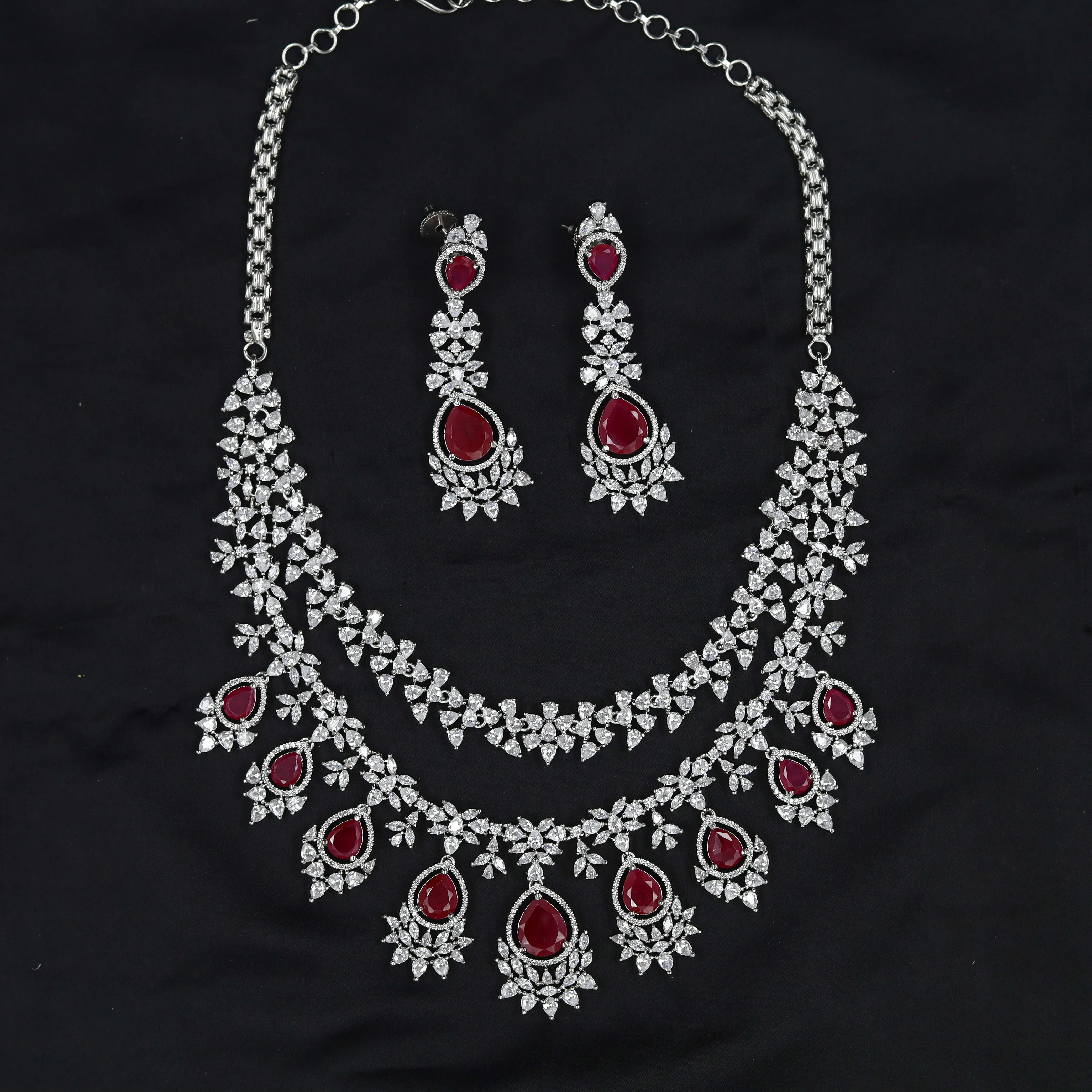 Round Neck Zircon/AD Necklace Set 10813-69