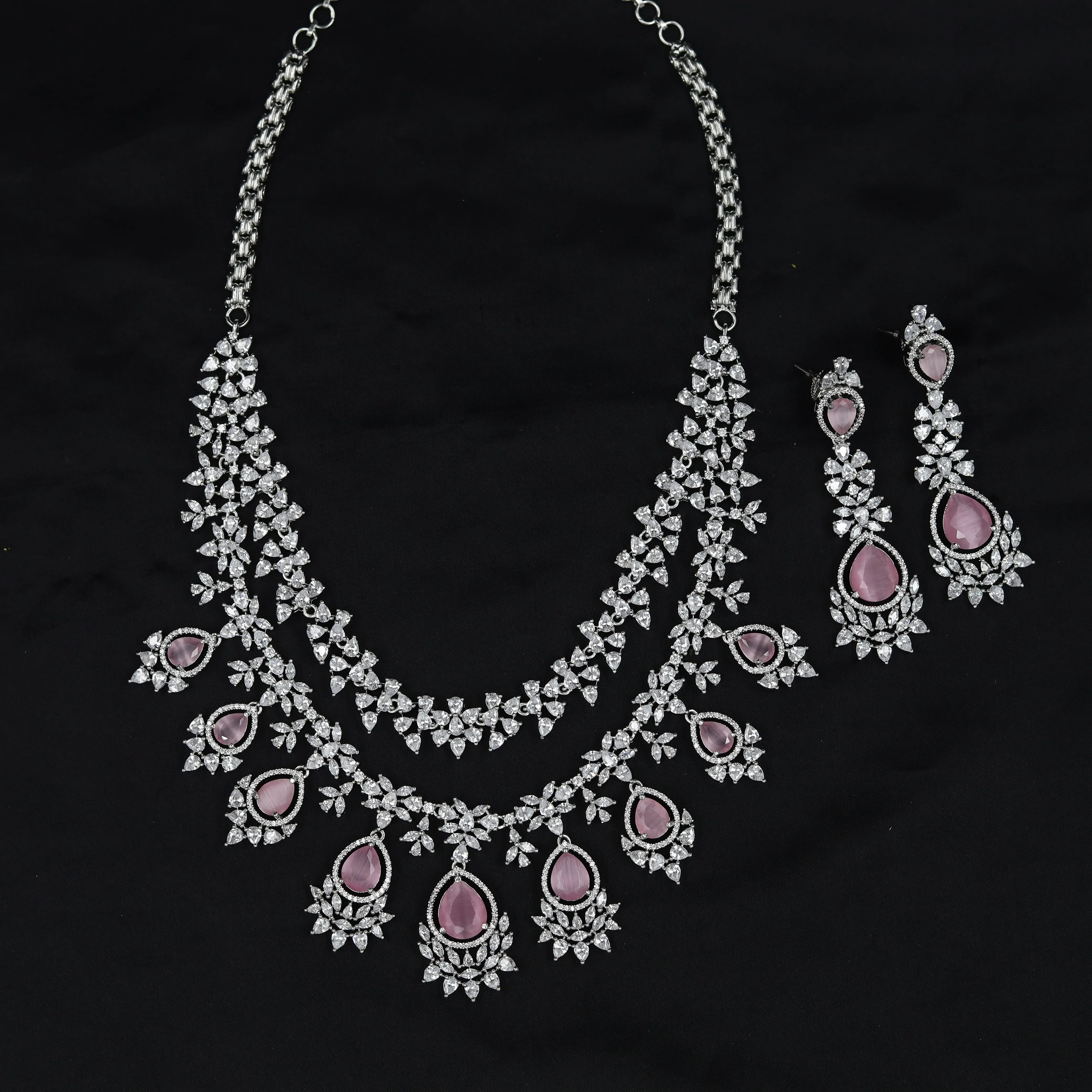 Round Neck Zircon/AD Necklace Set 10813-69