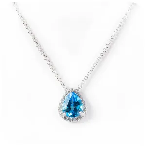 Sage, a Pear cut Swiss Blue Topaz and Diamond Necklace