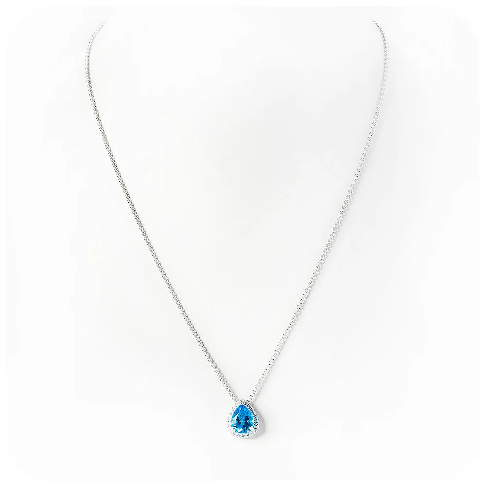 Sage, a Pear cut Swiss Blue Topaz and Diamond Necklace