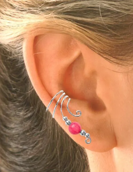 Salmon Jade & Beads Long Ear Cuff