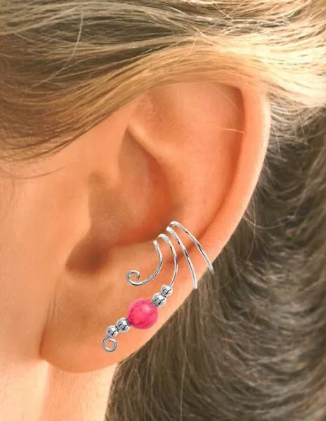 Salmon Jade & Beads Long Ear Cuff