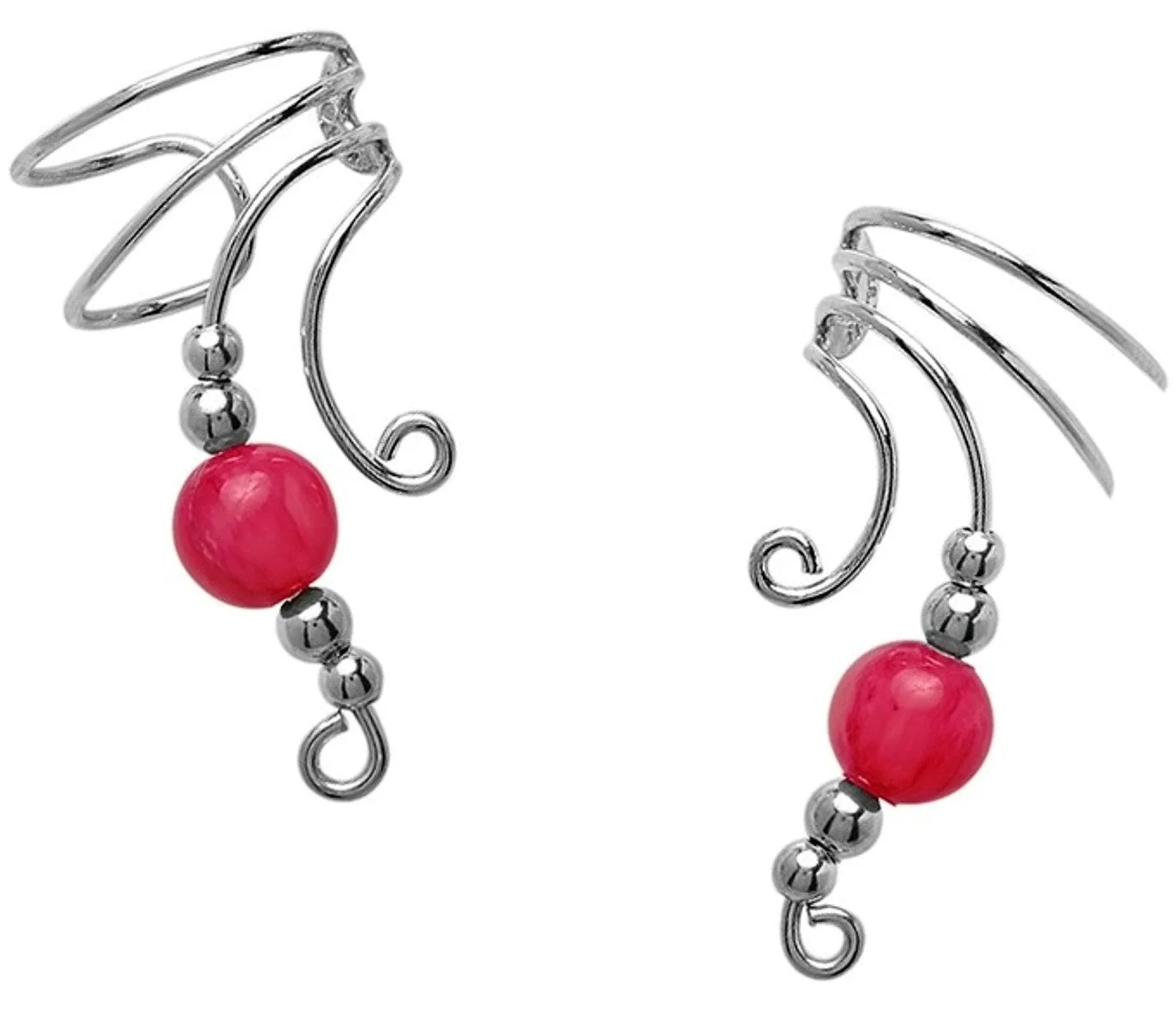 Salmon Jade & Beads Long Ear Cuff