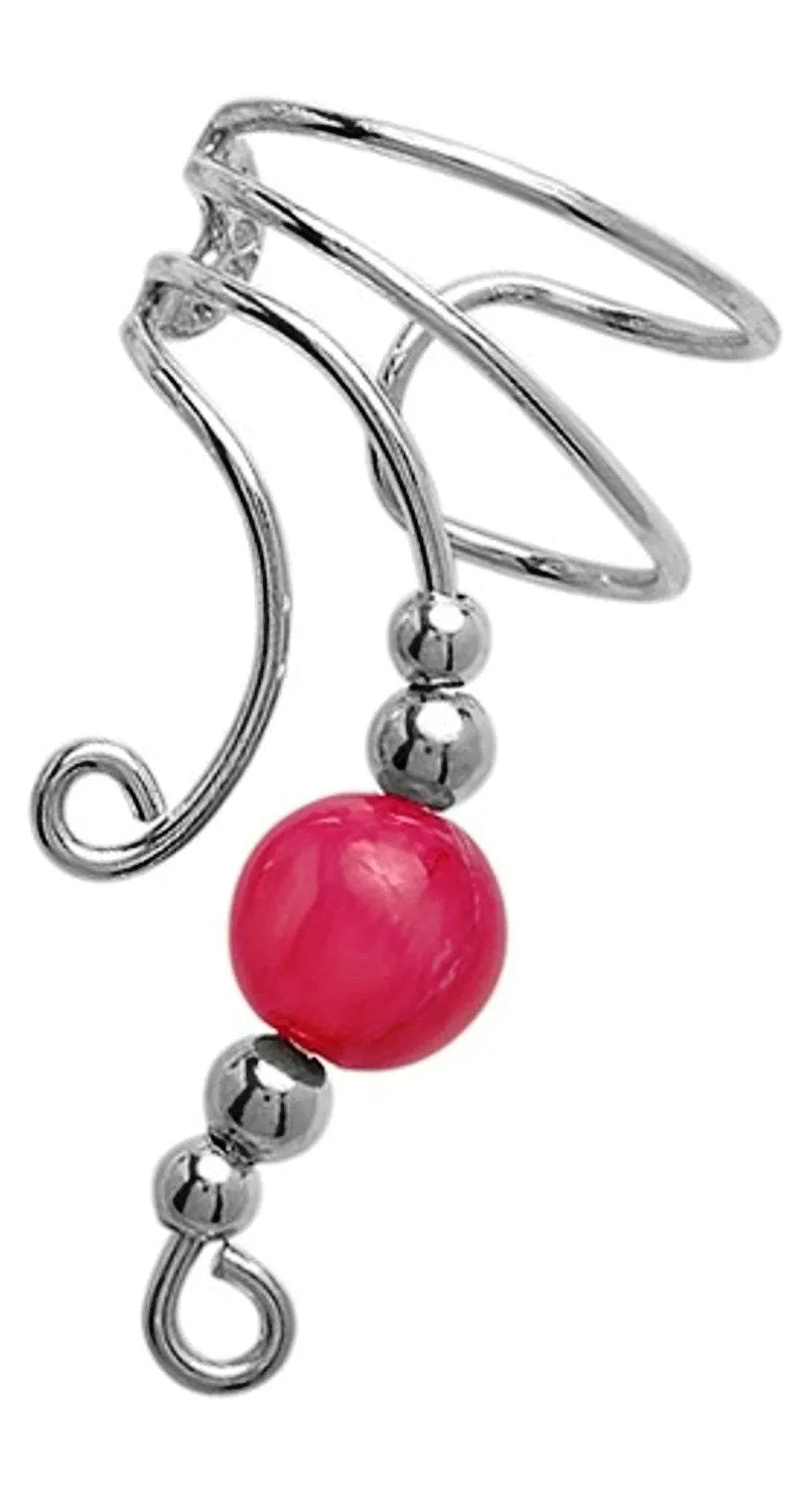 Salmon Jade & Beads Long Ear Cuff