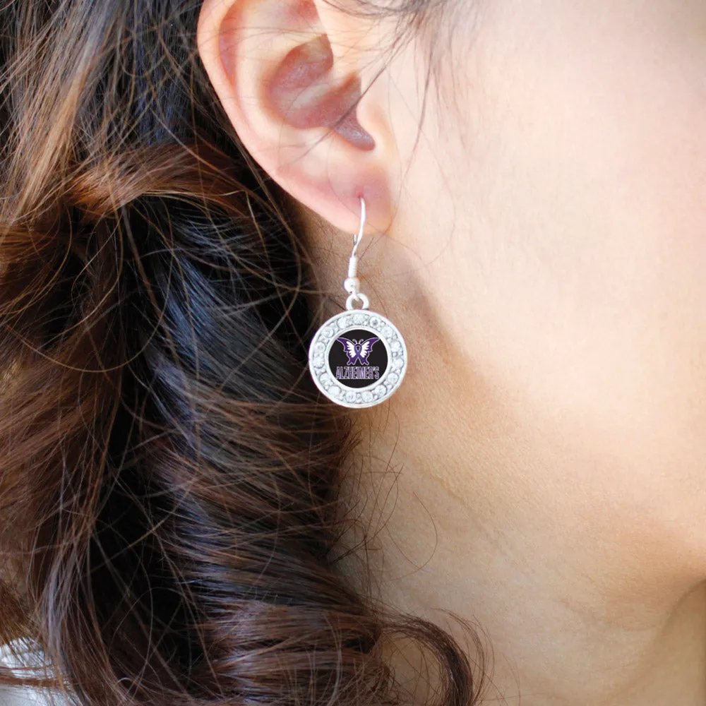 Silver Alzheimers Awareness Circle Charm Dangle Earrings