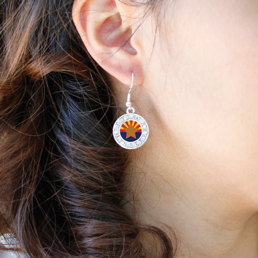 Silver Arizona Flag Circle Charm Dangle Earrings