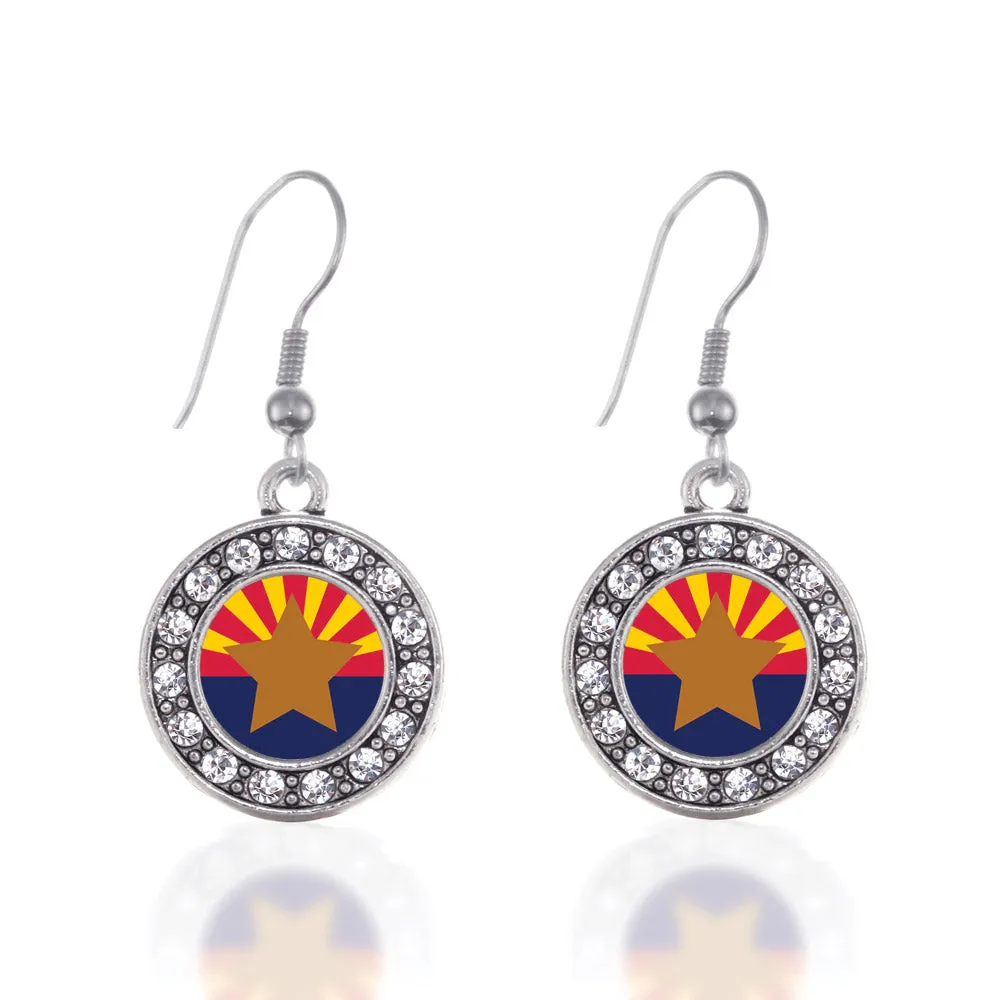 Silver Arizona Flag Circle Charm Dangle Earrings