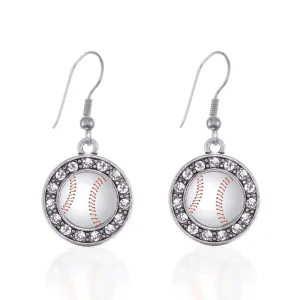 Silver Baseball Circle Charm Dangle Earrings