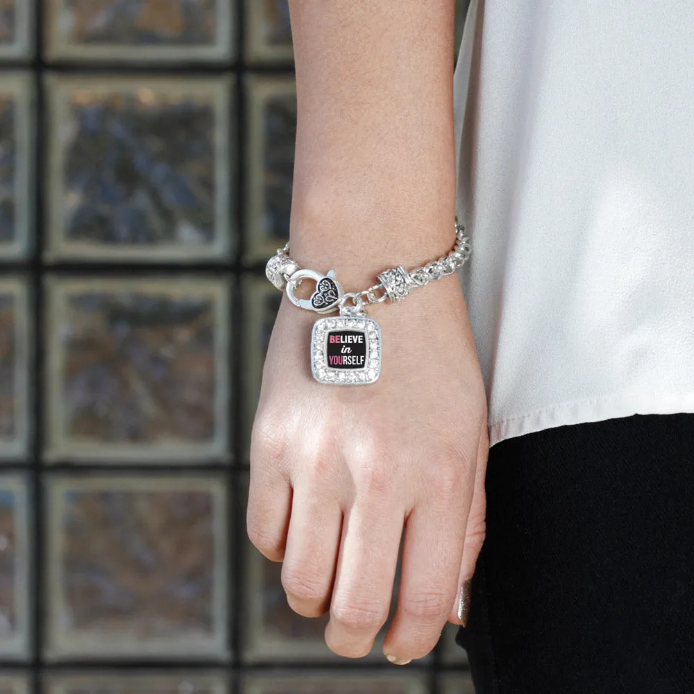 Silver Believe in Yourself Square Charm Braided Bracelet