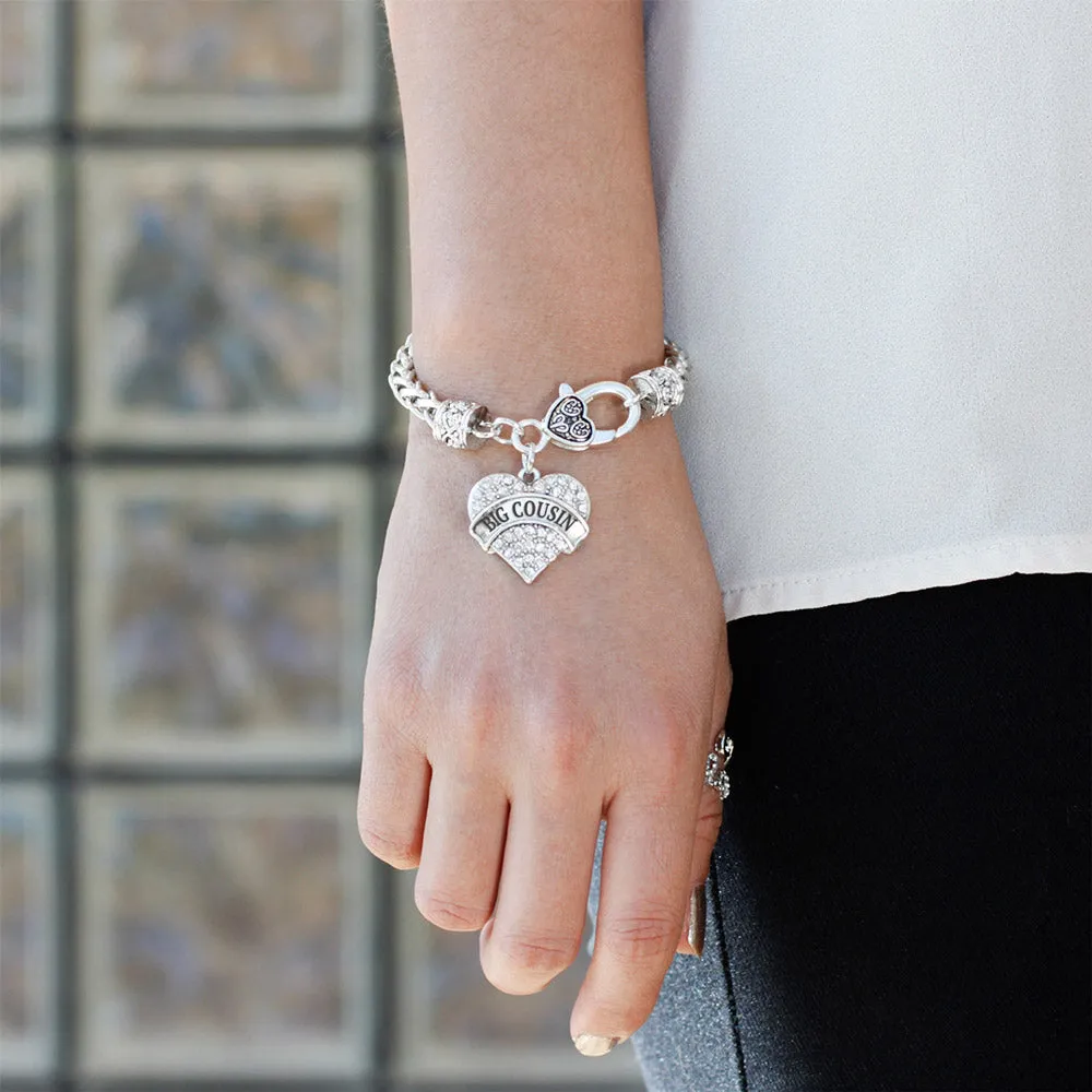 Silver Big Cousin Pave Heart Charm Braided Bracelet