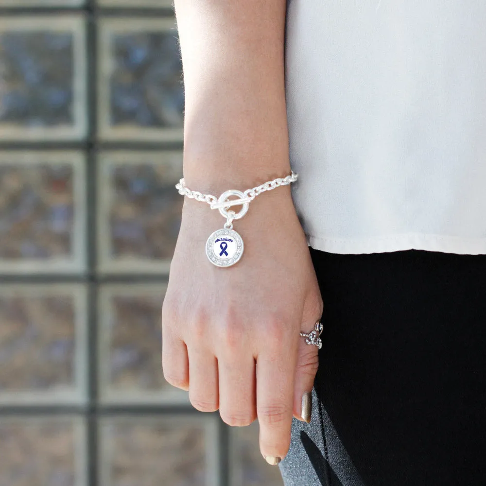 Silver Blue Ribbon Survivor Circle Charm Toggle Bracelet