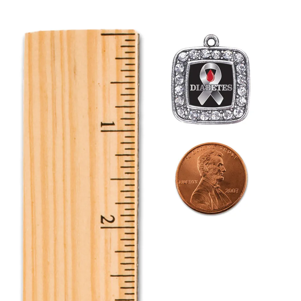 Silver Diabetes Awareness Square Charm Toggle Bracelet