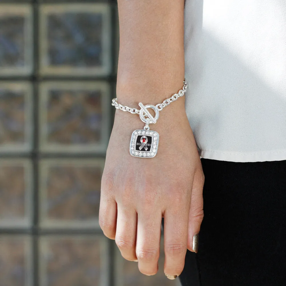 Silver Diabetes Awareness Square Charm Toggle Bracelet