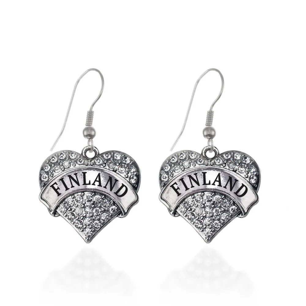 Silver Finland Pave Heart Charm Dangle Earrings