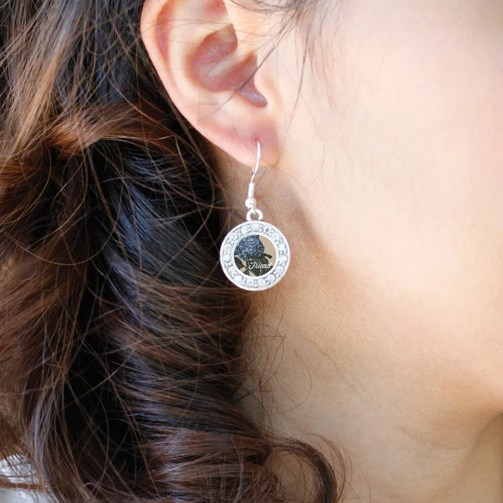 Silver Friend Hydrangea Flower Circle Charm Dangle Earrings