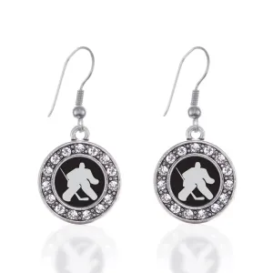 Silver Goalie Circle Charm Dangle Earrings