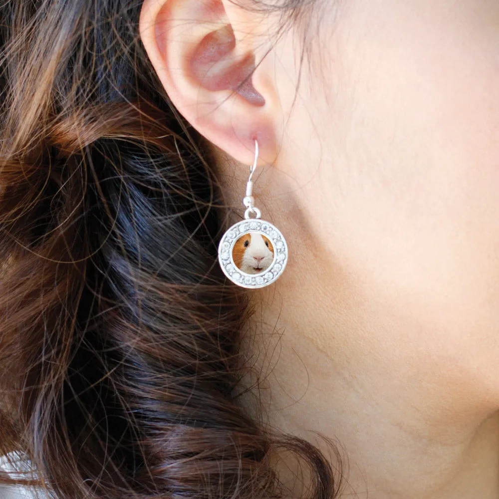 Silver I Love Guinea Pigs Circle Charm Dangle Earrings