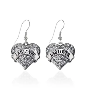 Silver Lab Lover Pave Heart Charm Dangle Earrings