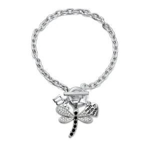 Silver Love Dragonfly Charm Toggle Bracelet