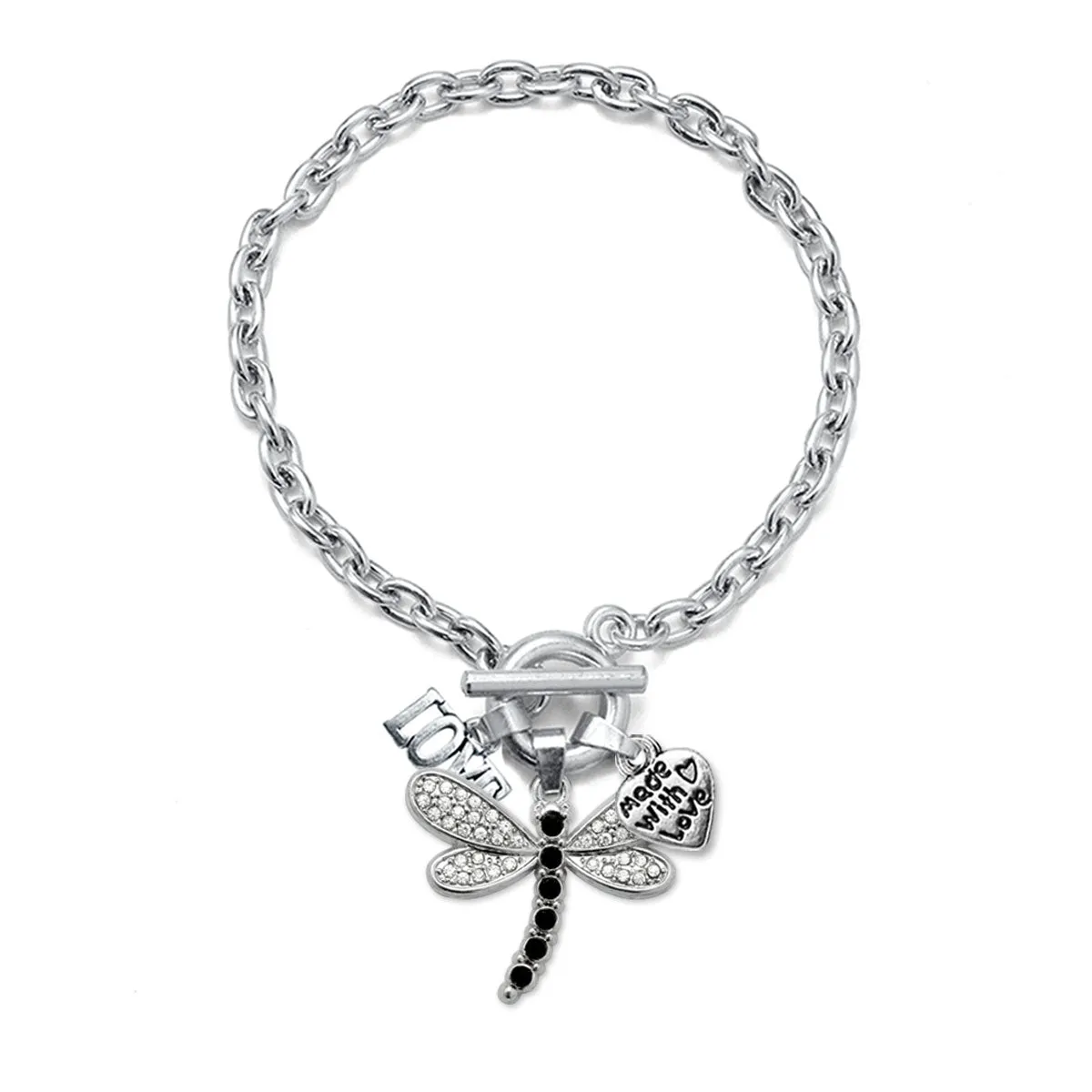 Silver Love Dragonfly Charm Toggle Bracelet