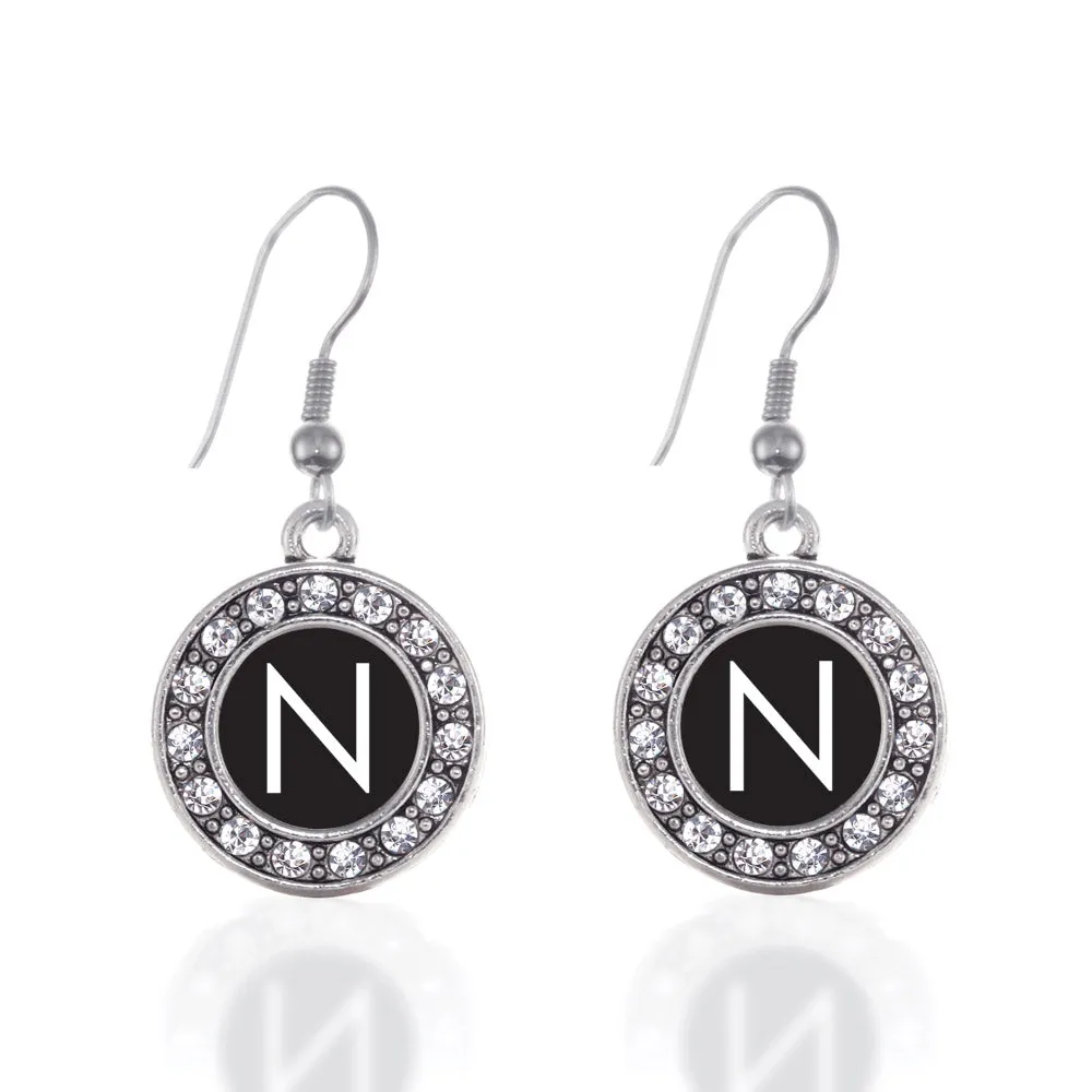 Silver My Initials - Letter N Circle Charm Dangle Earrings