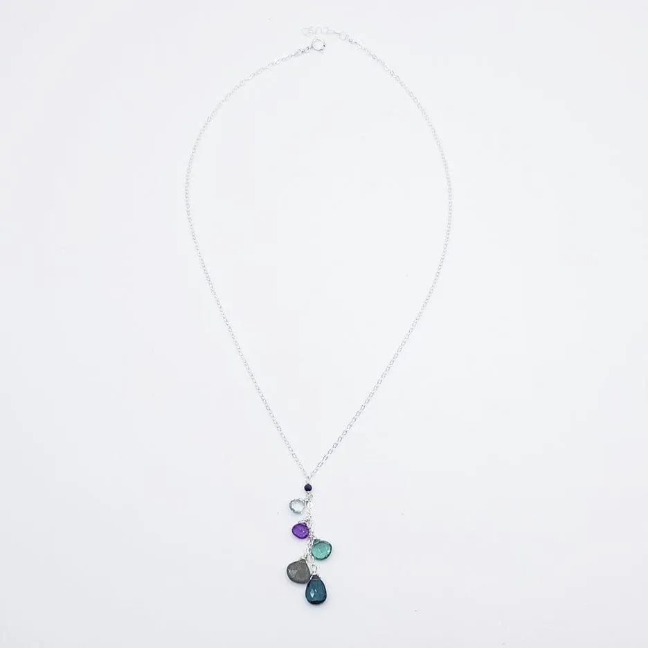 Silver Necklace with London Blue Topaz Cluster